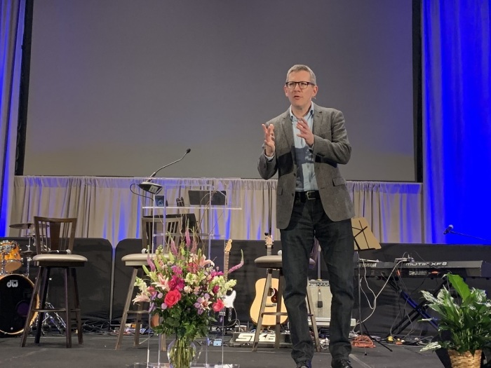 Author Andy Crouch addresses the plenary session at the Association of Biblical Higher Education conference in Orlando on Feb. 21, 2019. 