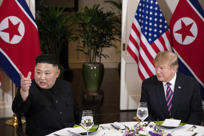 President Donald J. Trump and Kim Jong Un, Chairman of the State Affairs Commission of the Democratic People’s Republic of Korea meet for a social dinner Wednesday, Feb. 27, 2019, at the Sofitel Legend Metropole hotel in Hanoi, for their second summit meeting. 
