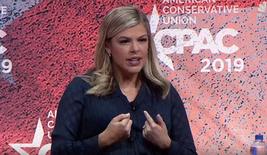 Allie Beth Stuckey, host of the Christian podcast "Relatable" who oversees "The Conservative Millennial" blog, speaks on a panel at the Conservative Political Action Conference on Thursday, February 28, 2019. 