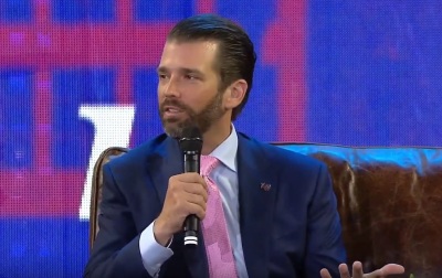 Donald Trump, Jr. giving remarks at Liberty University as part of a Conservative Political Action Conference panel on Friday, March 1, 2019. 