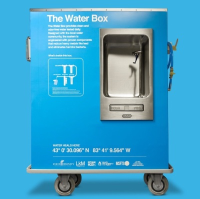 A portable water filtration system known as a 'Water Box.' 