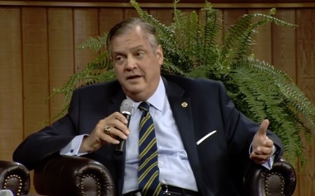 Southern Baptist Theological Seminary President Al Mohler speaks during a panel session at the 2019 Shepherd's Conference at Grace Community Church in Sun Valley, California on March 6, 2019.