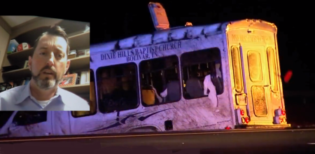 Pastor Joshua Clark (inset) from Parrans Chapel Baptist in Bolivar, Tenn., survived along with 11 others after a church bus he was driving crashed during rain on March 9, 2019.