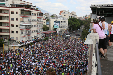 Venezuelans take part in a protest against the government of Nicolas Maduro on March 9, 2019 in Caracas, Venezuela. Opposition leader and self appointed interim President Juan Guaidó summoned Venezuelan's to take the streets and demand the resignation of President Maduro. Images in Ave Victoria Caracas.