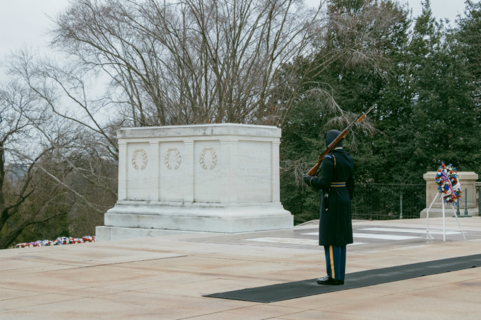 The Tomb of the Unknown Soldier in Arlington, Virginia.