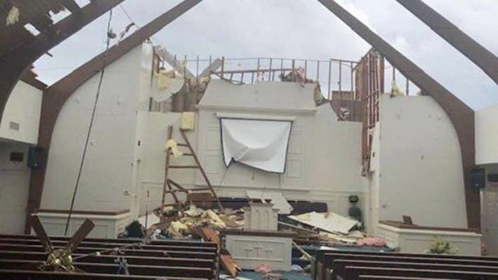 The tornado-ravaged Mt. Zion Baptist Church in McCracken County, Ky.