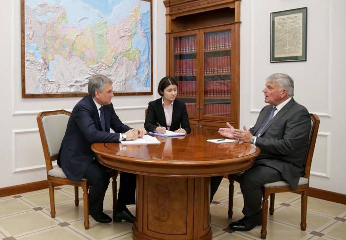Franklin Graham meets with State Duma Speaker Vyacheslav Volodin in Moscow, Russia on March 4, 2019.