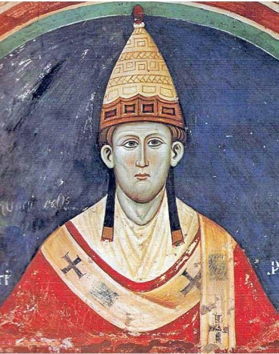 A 13th century image of Pope Innocent III (circa 1161 - 1216).