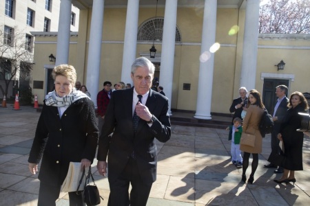 Special counsel Robert Mueller walks with his wife Ann Mueller on March 24, 2019 in Washington, DC. Special counsel Robert Mueller has delivered his report on alleged Russian meddling in the 2016 presidential election to Attorney General William Barr.