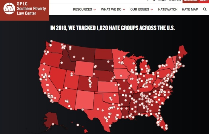 The 2018 hate map of the Southern Poverty Law Center, accessed Mar. 27, 2019. 