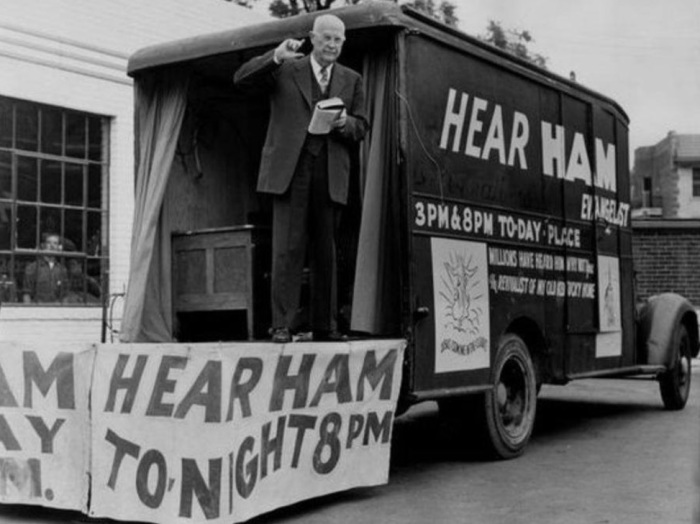 Famed American evangelist Mordecai Ham (1877-1961), a Baptist preacher who led a young Billy Graham to become a born-again Christian. 