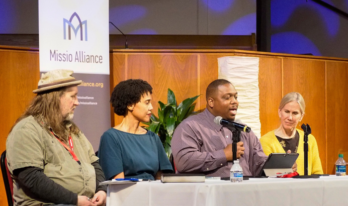 Santes Beatty (2nd from right) speaks at Alfred Street Baptist Church on the future of the multiethnic church as part of the Missio Alliance Awakenings conference on March 29, 2019. 