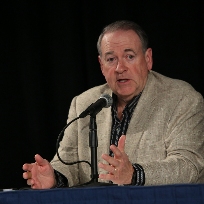 Former Governor Mike Huckabee, the host of Huckabee on TBN, appears at Proclaim 19, the NRB International Christian Media Convention in Anaheim, California.