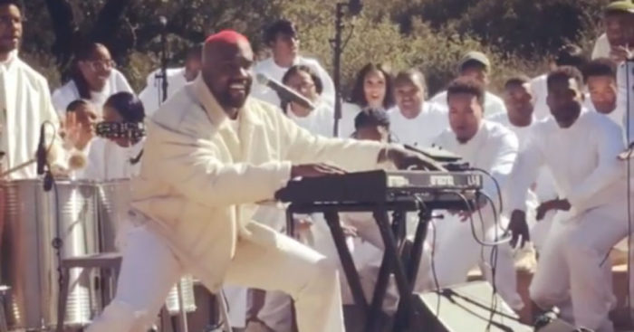 Kanye West performing at a Sunday Service event in California, 2019.