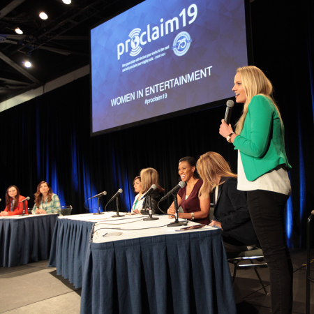 Priscilla Shirer, Cindy Bond, and other leading women in Christian entertainment participated in the "Women in Entertainment" panel at Proclaim 19, the NRB International Christian Media Convention in Anaheim, California on March 27, 2019.