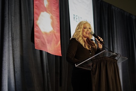 Elizabeth Johnston, also known as the 'Activist Mommy' on social media, speaking at the Day of Mourning event in Richmond, Virginia on Saturday, April 6, 2019.
