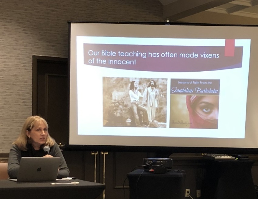 Sandra Glahn, interim chair of the Dallas Theological Seminary's department of media arts and worship, speaks at the Evangelical Press Associations 2019 Christian Media Convention in Oklahoma City, Oklahoma.