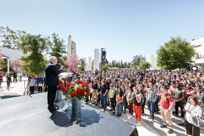 Incoming Azusa Pacific University president Paul Ferguson speaks during a presidential introduction event on April 10, 2019 on the Southern California campus. 