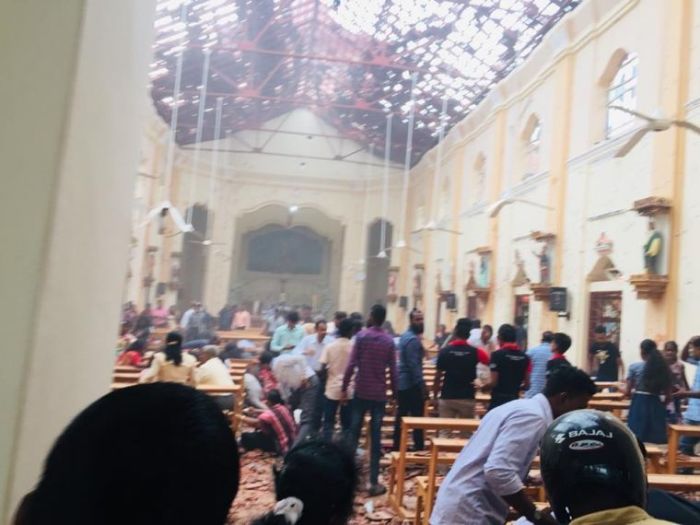 This picture was taken inside St Sebastian's Church moments after the blast. 