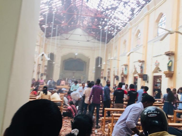 Sri Lanka's St Sebastian's Church moments after the blast