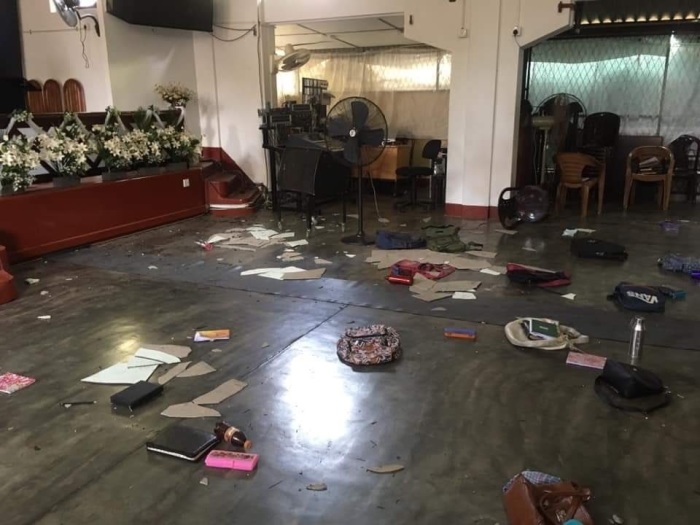 Inside Zion Church in Batticaloa, Sri Lanka, in aftermath of a suicide bombing there on April 21, 2019.