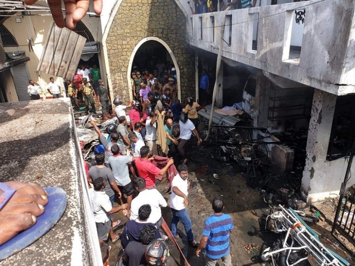 Outside Zion Church in Batticaloa, Sri Lanka, on April 21, 2019, after a suicide bombing.