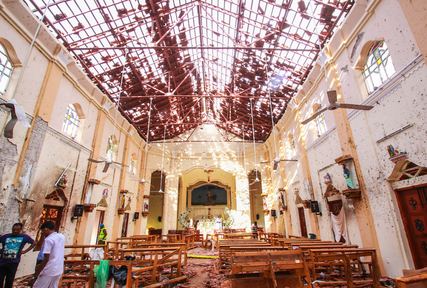 Sri Lankan officials inspect St. Sebastian's Church in Negombo, north of Colombo, after multiple explosions targeting churches and hotels across Sri Lanka on April 21, 2019, in Negombo, Sri Lanka. 