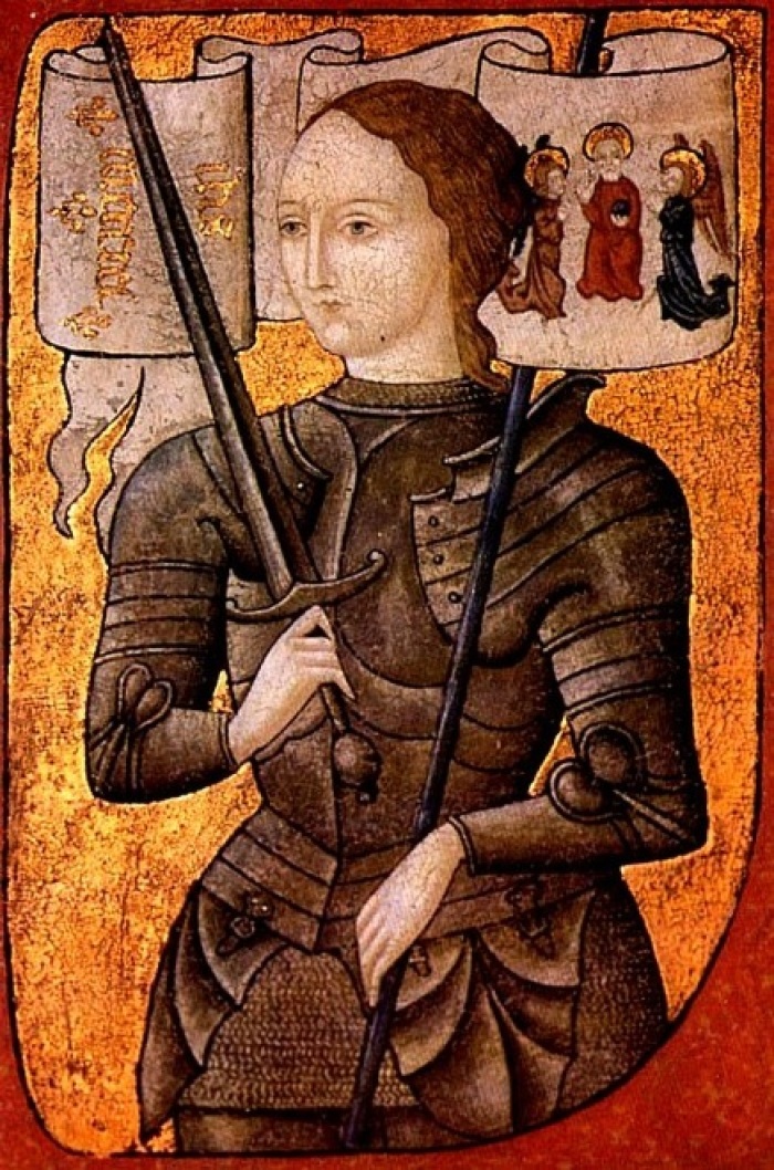 A circa mid to late 15th century painting of Saint Joan of Arc, the teenage French peasant who led an army against the English during the Hundred Years' War. 
