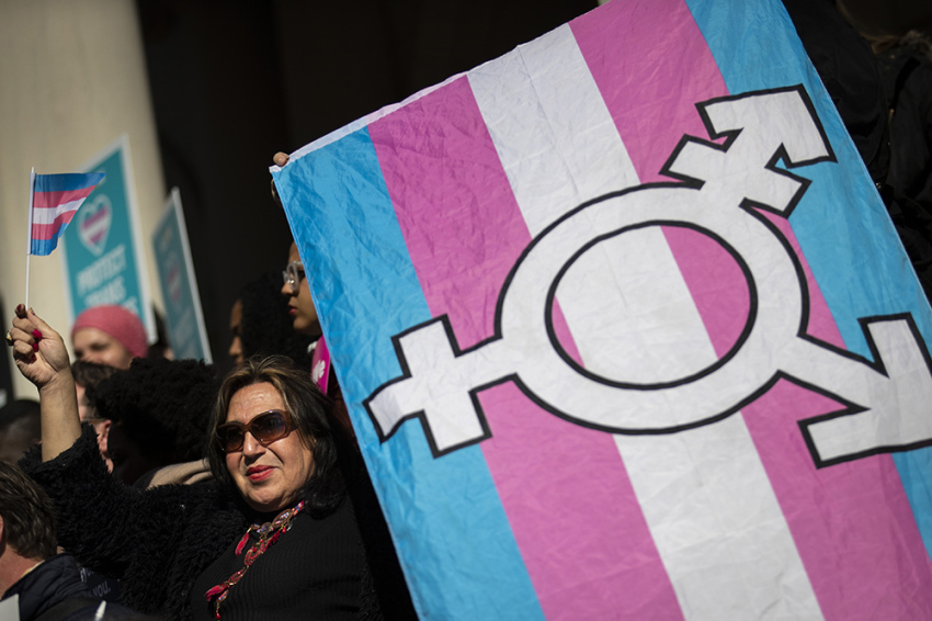 LGBT activists and their supporters rally in support of transgender people on the steps of New York City Hall, October 24, 2018 in New York City.
