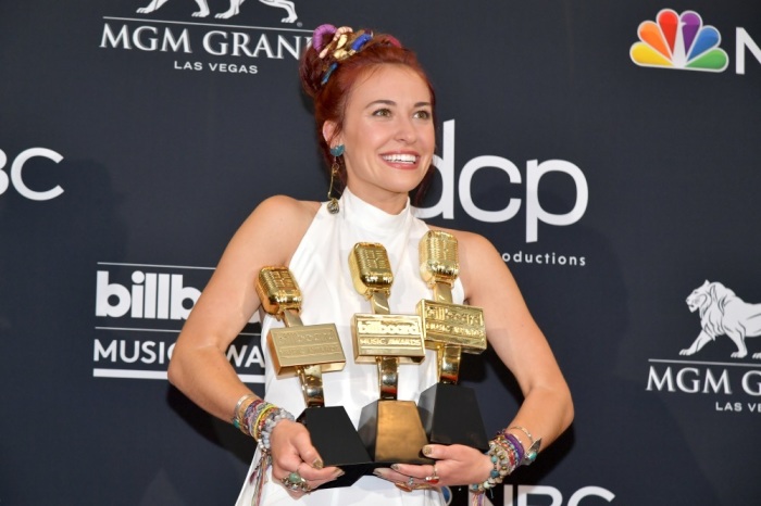 Lauren Daigle poses with awards for Best Christian Artist, Top Christian Album for 'Look Up Child,' and Top Christian Song for 'You Say' in the press room during the 2019 Billboard Music Awards at MGM Grand Garden Arena on May 01, 2019 in Las Vegas, Nevada. 