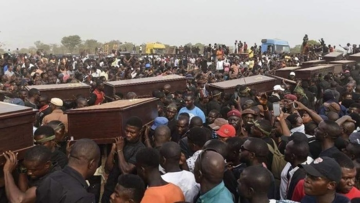 Christians in Nigeria take part in funerals in April 2019.