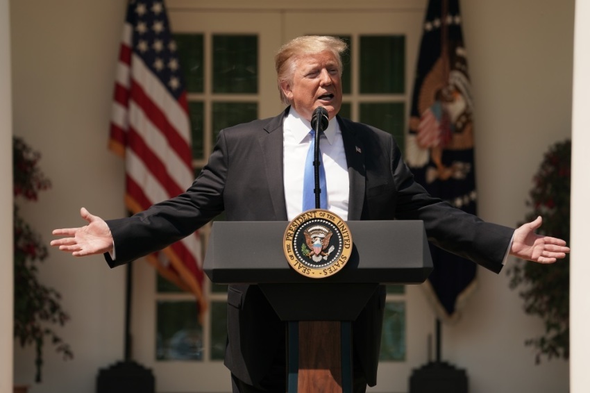 U.S. President Donald Trump delivers remarks during a National Day of Prayer service in the Rose Garden at the White House May 02, 2019 in Washington, DC. The White House invited leaders from various faiths and religions to participate in the day of prayer, which was designated in 1952 by the United States Congress to ask people "to turn to God in prayer and meditation."