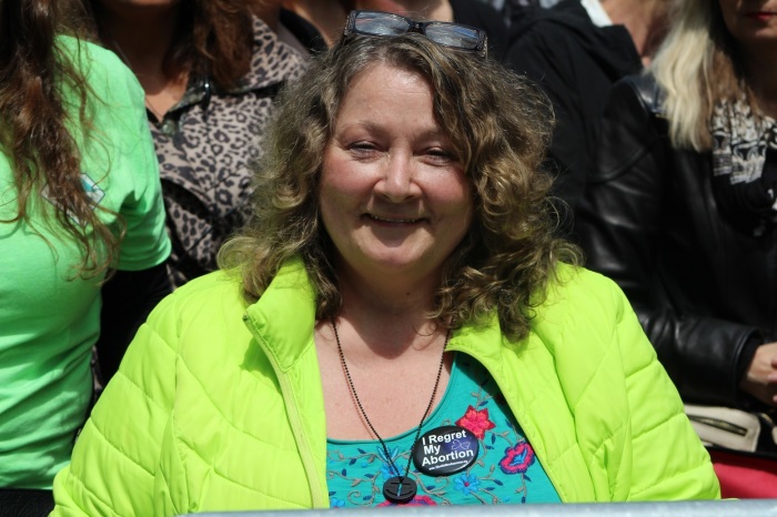 Abortion survivor Leslie Dean, Silent No More Awareness Campaign regional coordinator for Delaware and Maryland, at the 'Alive From New York' event hosted by Focus on the Family in Times Square New York City on May 4, 2019.
