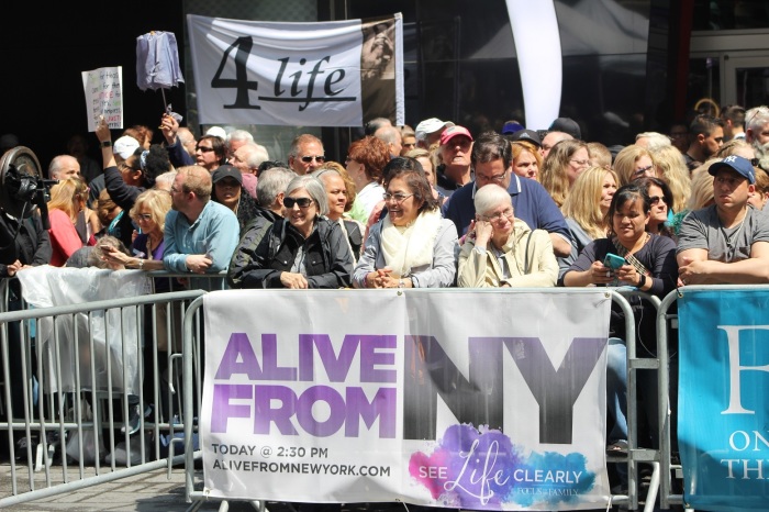 Pro-life supporters at the “Alive From New York” event hosted by Focus on the Family that attracted almost 20,000 people in Times Square on May 4, 2019.