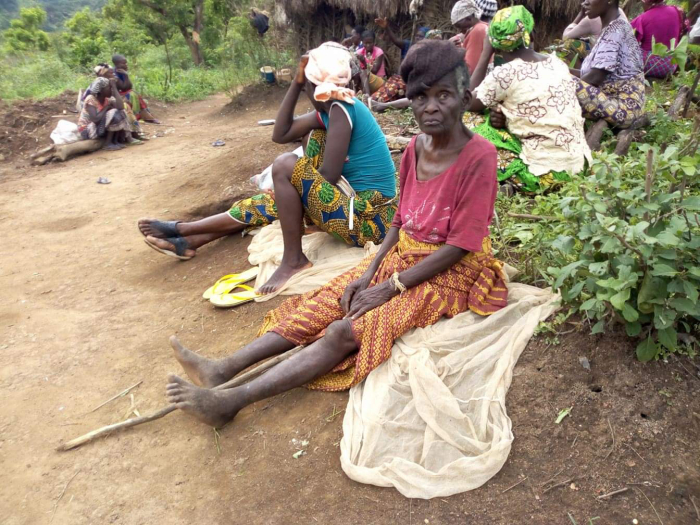 Villagers hide out in the forest after a military attack on their community in the Mfumte area of Cameroon on April 7, 2019. Thousands have been displaced by the violence in Cameroon's Anglophone regions over the past few years. Many have fled to neighboring Nigeria. 