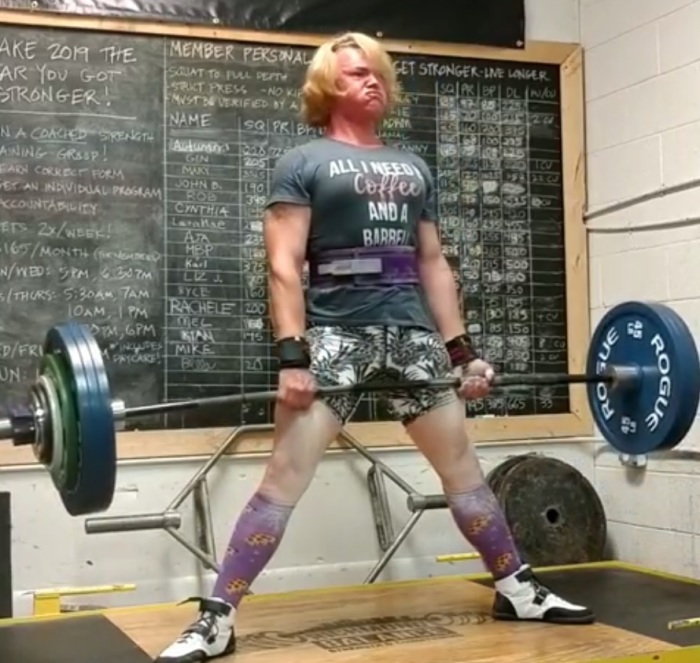Mary Gregory does deadlifts as part of the 100% Raw Powerlifting Federation event in Virginia on April 27, 2019. 