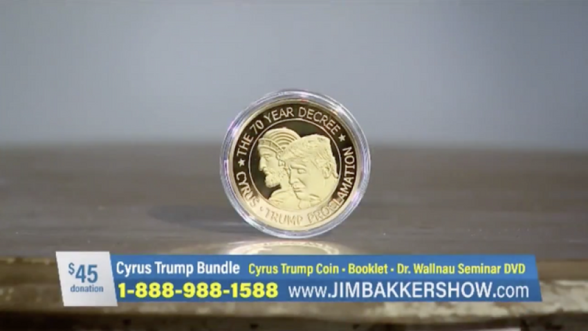 Evangelist sells Trump coin on "calls it ‘point of contact’ with God, May 2019.