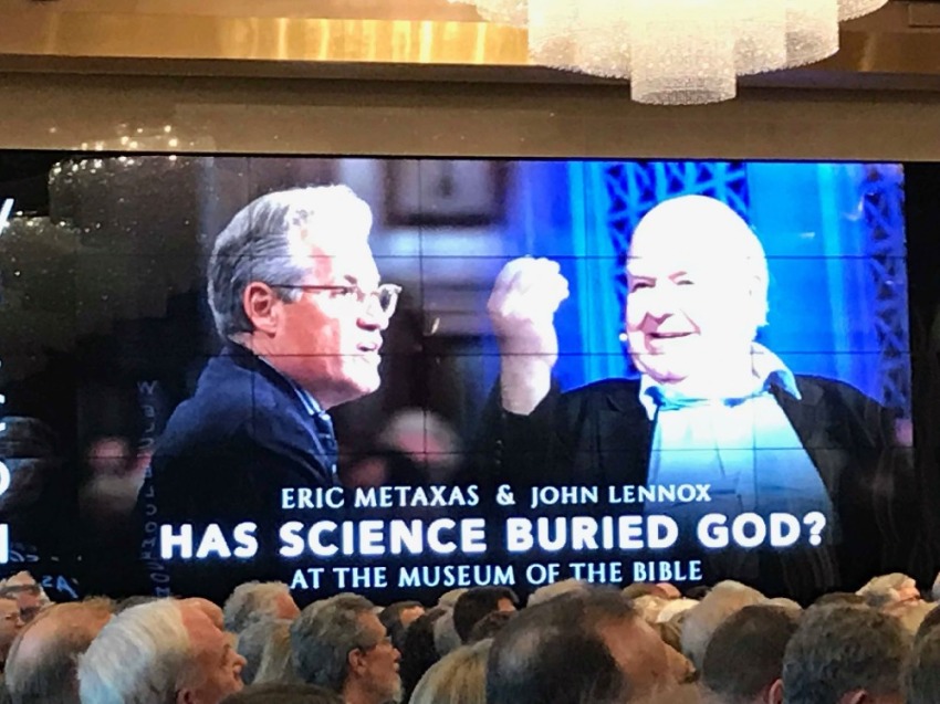 Eric Metaxas and John Lennox present on "Has Science Buried God?" at The Museum of the Bible in Washington, DC on Thursday, May 16, 2019.
