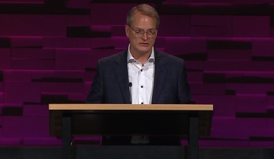 Adam Hamilton, author and senior pastor of the Church of the Resurrection, giving remarks at the 'UMC Next' gathering in Leawood, Kansas on Wednesday, May 22, 2019.