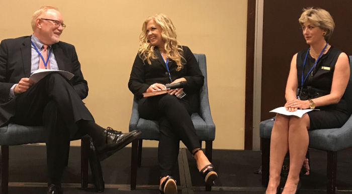 Panelists Eric Buehrer (L) and Elizabeth Johnston (C) speak with Cathy Ruse of the Family Research Council about fighting graphic sex ed curricula in the public school system at the Watchmen on the Wall conference breakout session in Washington, D.C. on May 23, 2019. 