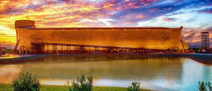 The Ark Encounter in Williamstown, Kentucky at sunset. This photo of the life-sized replica of Noah's Ark was provided in May 2019.