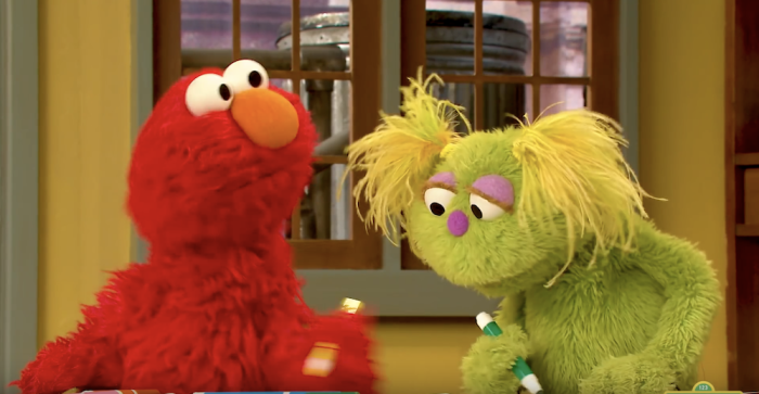 Elmo and Karli on 'Sesame Street,' 2019. 