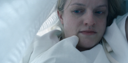 Elizabeth Moss as June, aka Offred, in a scene from season 2 episode 5 of Hulu's 'The Handmaid's Tale.'