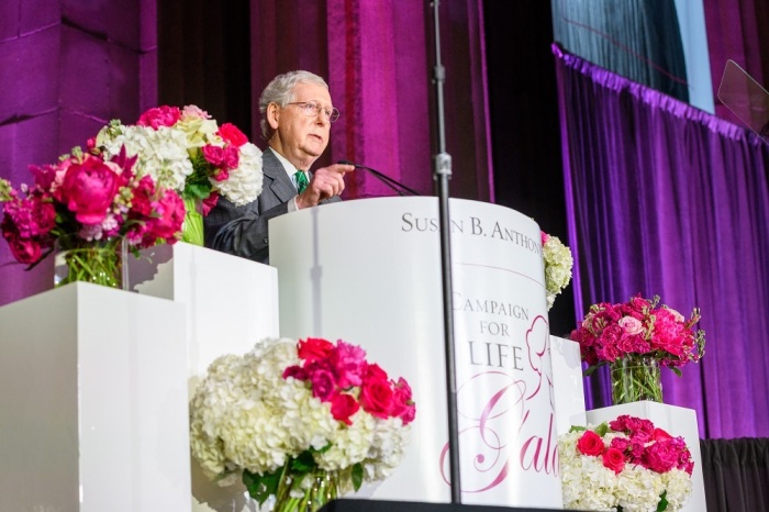 Senator Mitch McConnell addresses the SBA-List Campaign for Life gala in Washington, D.C. on June 3, 2019