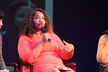 Atira Charles, CEO of Charles Consulting Group, explains how churches can approach supporting victims of rape after the screening of "The Rape of Recy Taylor" at Riverside Church in Manhattan, N.Y., on Wednesday June 5, 2019. 
