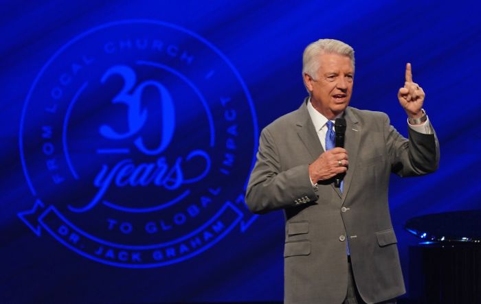 Pastor Jack Graham speaks at Prestonwood Baptist Church in Plano, Texas on June 2, 2019. On that Sunday, Graham celebrated 30 years of ministry at the Texas church. He previously served as at First Baptist Church if West Palm Beach, Florida. 