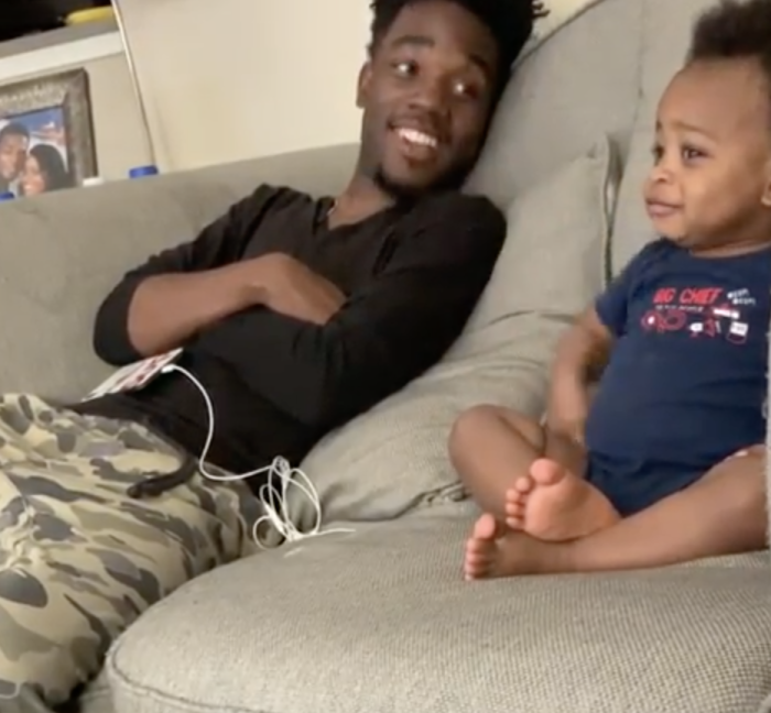 Comedian DJ Pryor talking with his 19-month-old son, June 2019