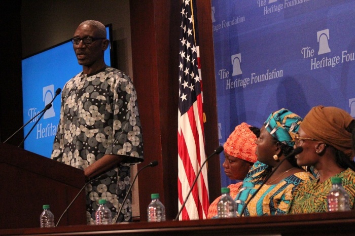 Napoleon Adamu (L) speaks about the plight of the Agatu community during an event held by the Heritage Foundation in Washington, D.C. on June 11, 2019. 