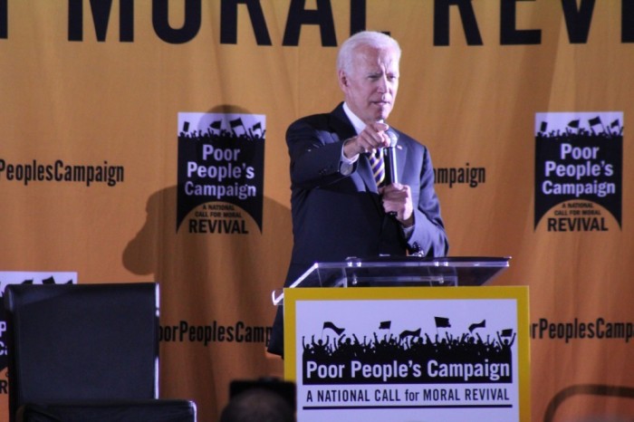 Former vice president and 2020 presidential hopeful Joe Biden speaks at the Poor People's Campaign presidential forum at Trinity Washington University in Washington, D.C. on June 17, 2019. 