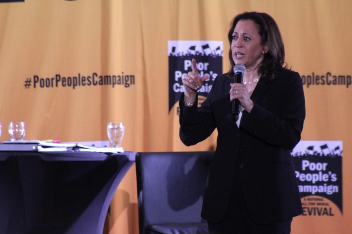 Presidential candidate Sen. Kamala Harris, D-Calif, speaks at the Poor People's Campaign Moral Action Congress in Washington, D.C. on June 17, 2019. 